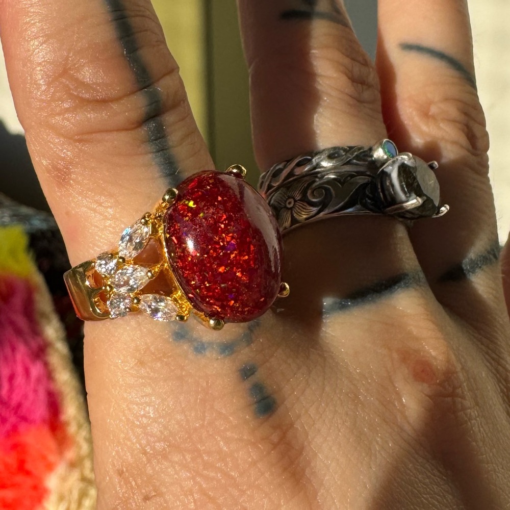 Australian red opal statement ring size 7.5